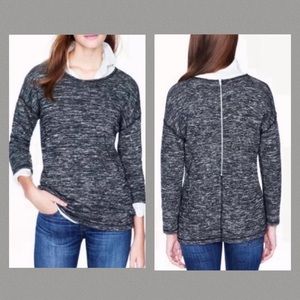 J. Crew Tunic Sweater Black Gray White Marled Jaspe Runic Medium